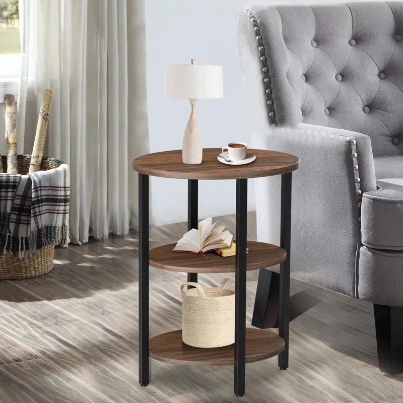Jakwan Oval End Table with 3-Tier Storage Shelves