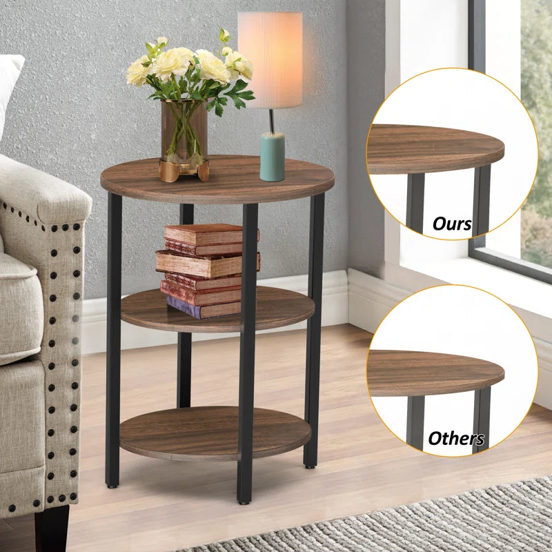 Jakwan Oval End Table with 3-Tier Storage Shelves