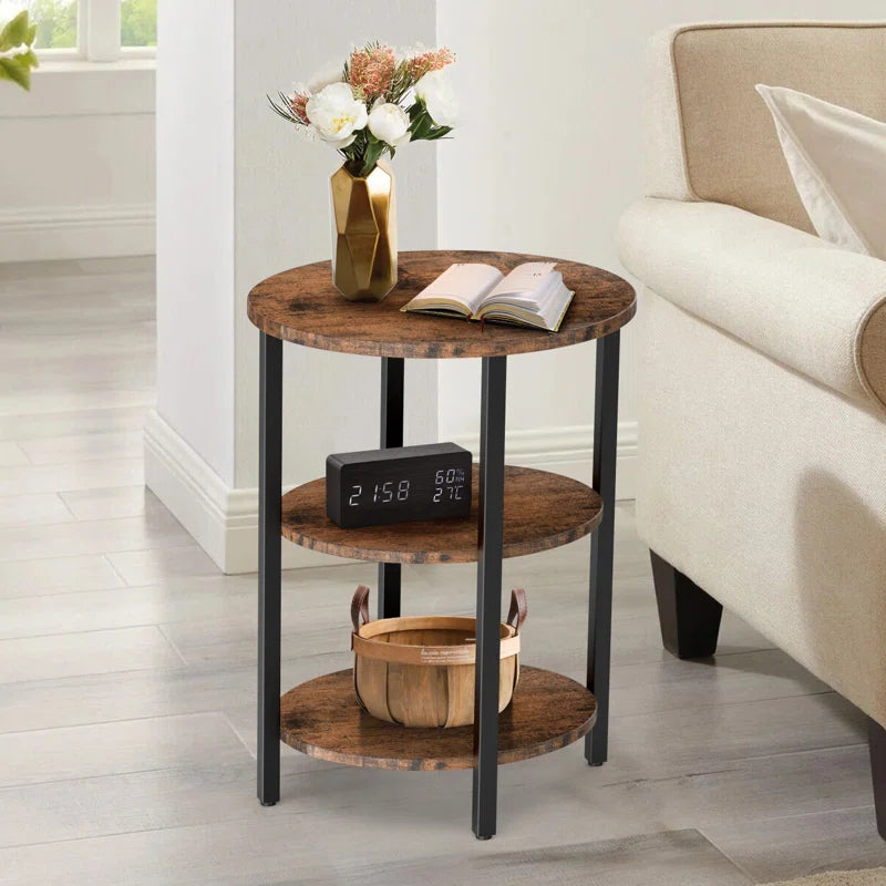 Jakwan Oval End Table with 3-Tier Storage Shelves