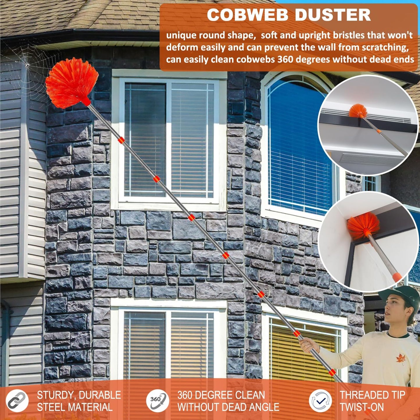 3 Pack 20 Ft+ High Reach Cleaning Tool Kit - Microfiber Feather Ceiling Fan