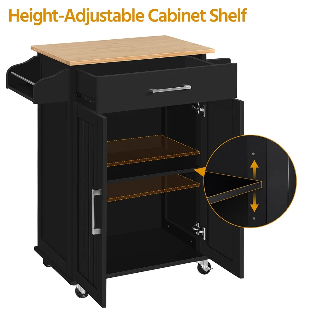 Yaheetech Rolling Kitchen Storage Carts with Towel Rack, MDF Black, 23.6 In