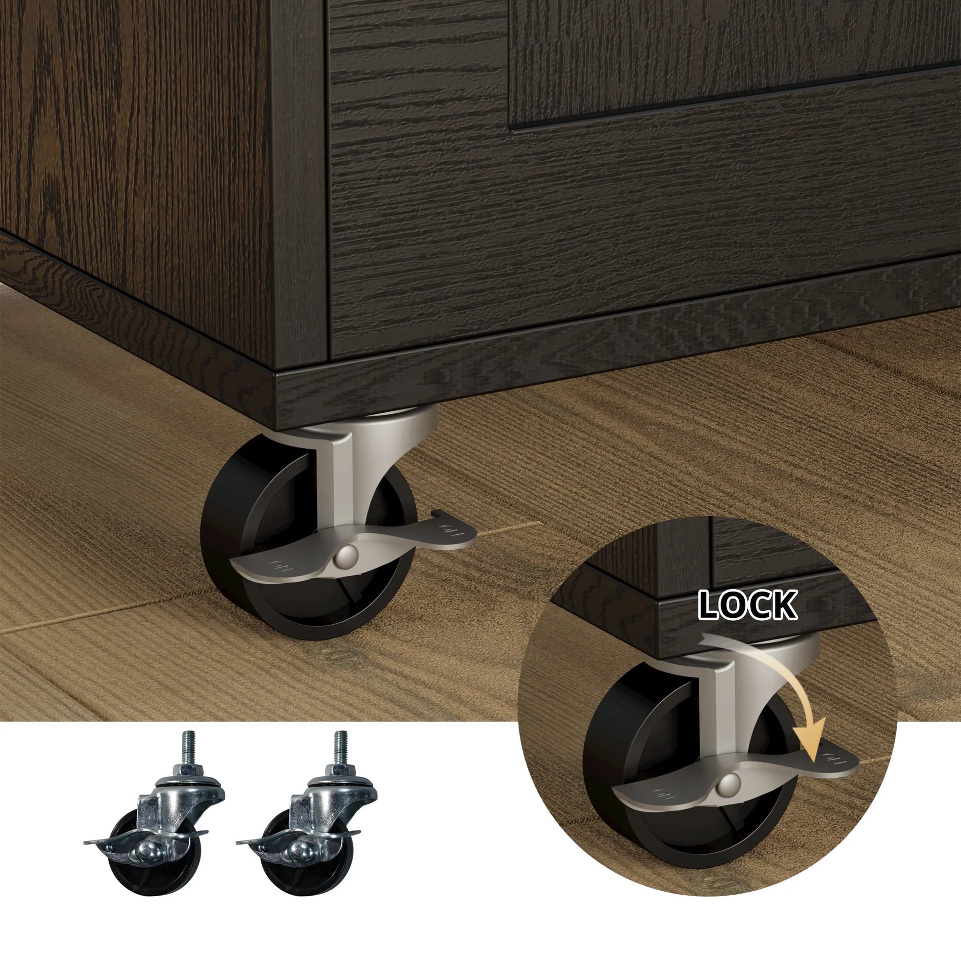 IRONCK Rolling Kitchen Island Cart on Wheels with Storage Cabinet, Drawer, 3 Spice Rack,Black