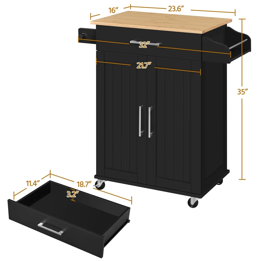Yaheetech Rolling Kitchen Storage Carts with Towel Rack, MDF Black, 23.6 In