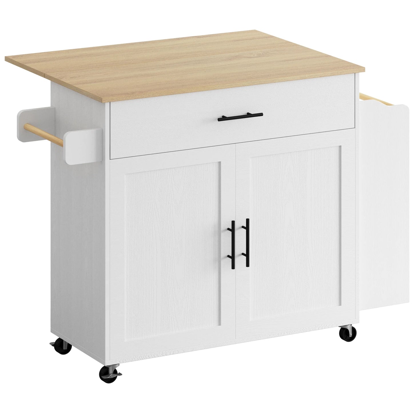 IRONCK Rolling Kitchen Island Cart on Wheels with Storage Cabinet, Drawer, 3 Spice Rack,Black