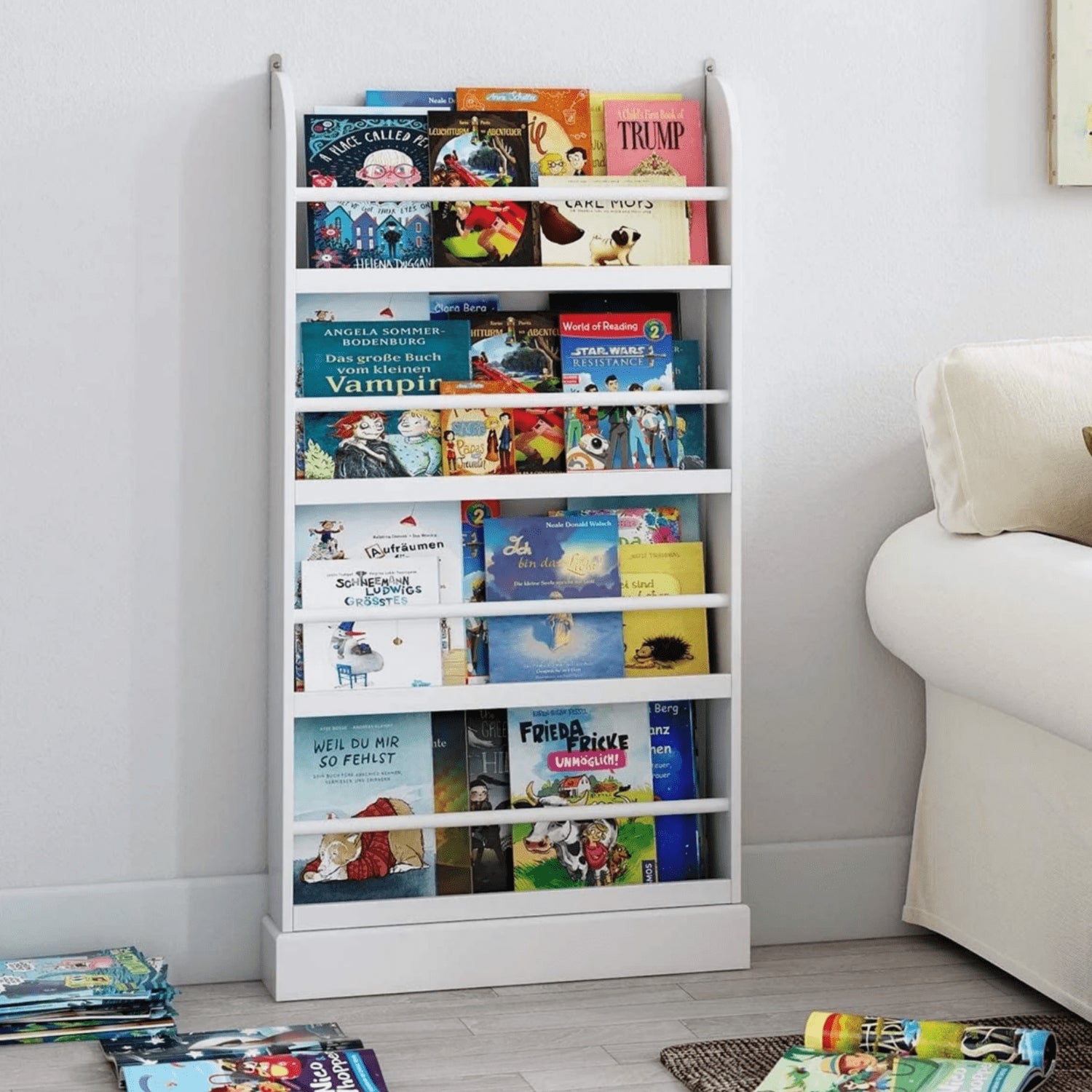Homfa 4 Tier Kids Bookshelf, Wall Storage Bookshelf Organizer for Playroom Kids Room, White Finish
