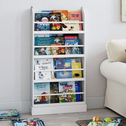 Homfa 4 Tier Kids Bookshelf, Wall Storage Bookshelf Organizer for Playroom Kids Room, White Finish