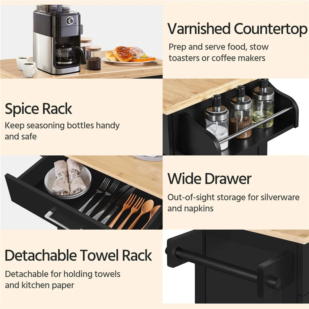 Yaheetech Rolling Kitchen Storage Carts with Towel Rack, MDF Black, 23.6 In