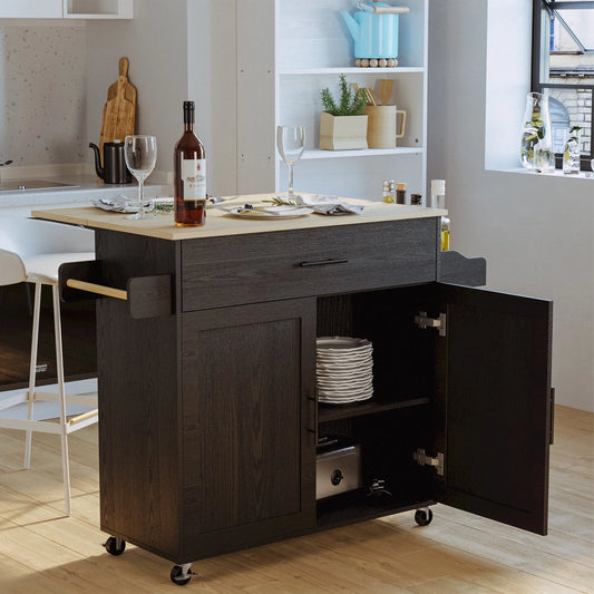IRONCK Rolling Kitchen Island Cart on Wheels with Storage Cabinet, Drawer, 3 Spice Rack,Black