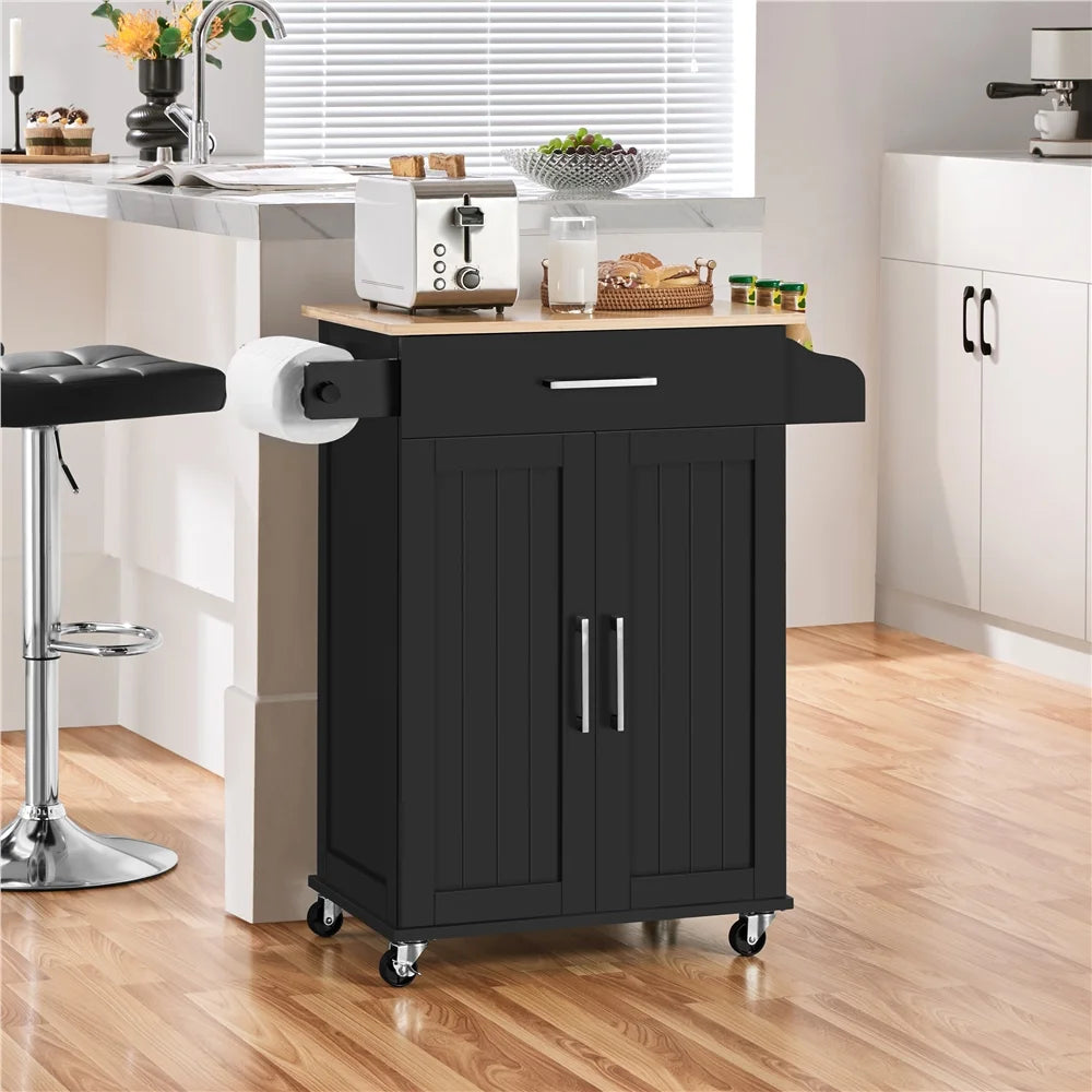 Yaheetech Rolling Kitchen Storage Carts with Towel Rack, MDF Black, 23.6 In