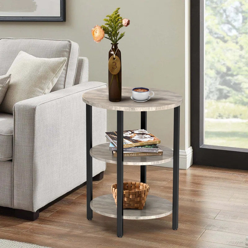 Jakwan Oval End Table with 3-Tier Storage Shelves