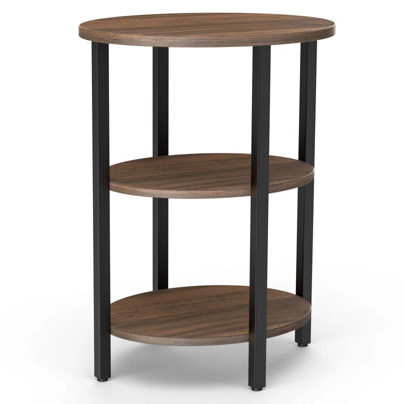 Jakwan Oval End Table with 3-Tier Storage Shelves