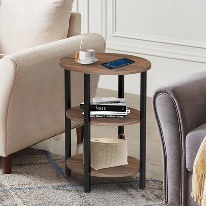Jakwan Oval End Table with 3-Tier Storage Shelves
