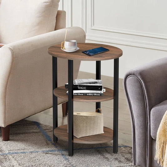 Jakwan Oval End Table with 3-Tier Storage Shelves