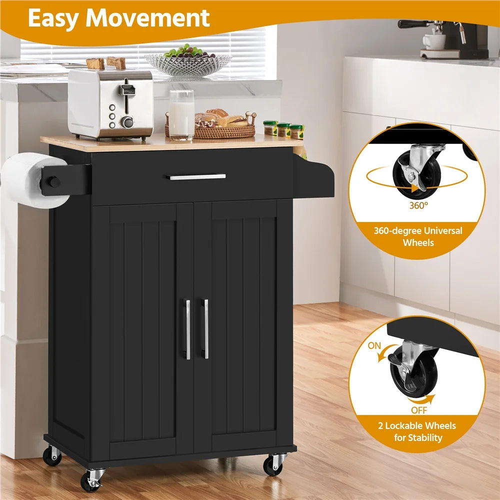 Yaheetech Rolling Kitchen Storage Carts with Towel Rack, MDF Black, 23.6 In