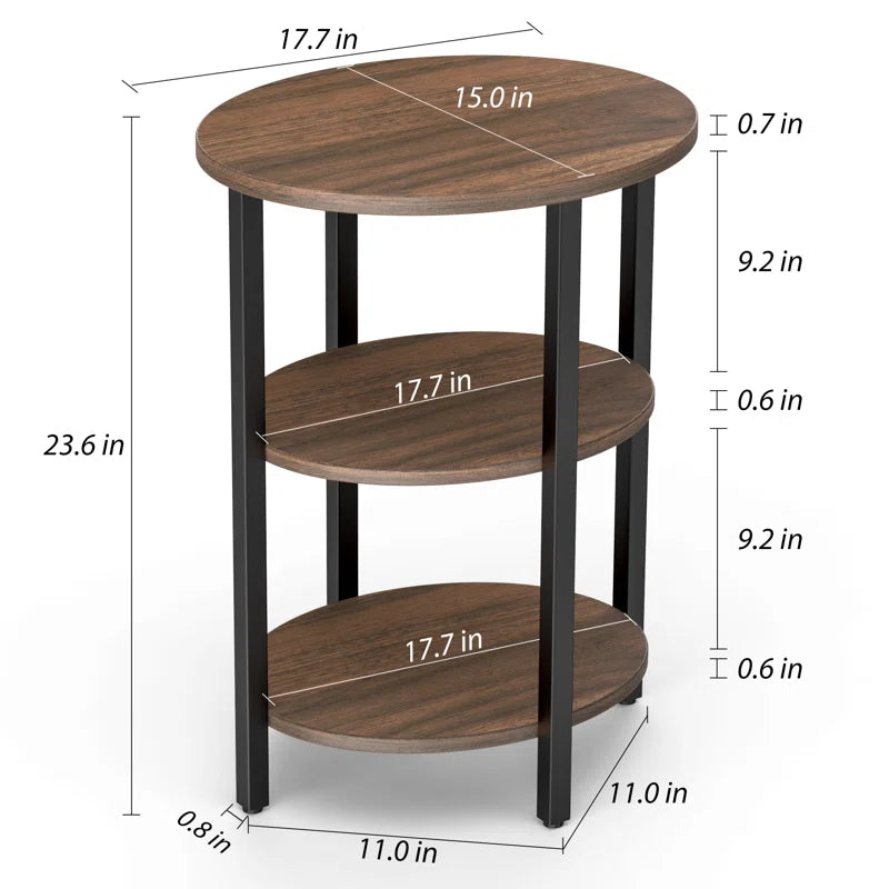 Jakwan Oval End Table with 3-Tier Storage Shelves
