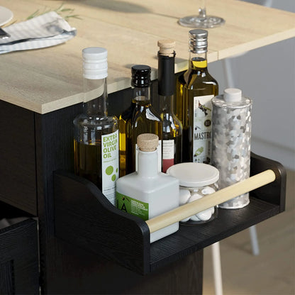 IRONCK Rolling Kitchen Island Cart on Wheels with Storage Cabinet, Drawer, 3 Spice Rack,Black