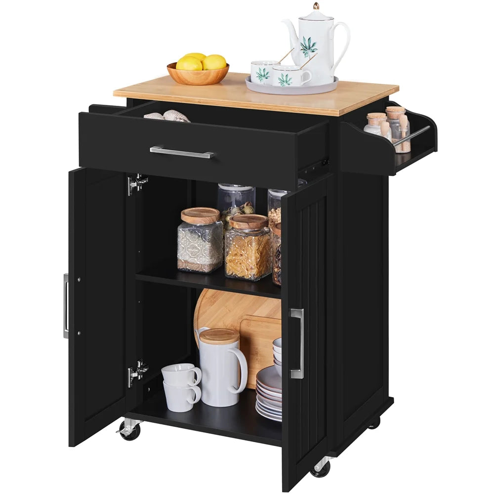 Yaheetech Rolling Kitchen Storage Carts with Towel Rack, MDF Black, 23.6 In
