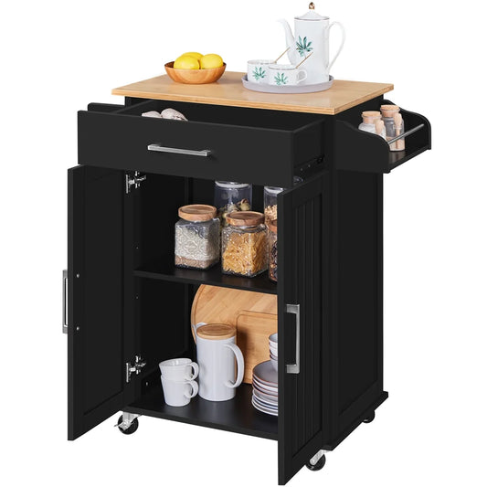 Yaheetech Rolling Kitchen Storage Carts with Towel Rack, MDF Black, 23.6 In