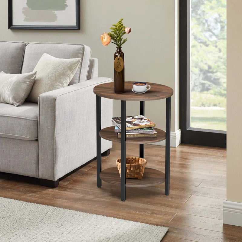Jakwan Oval End Table with 3-Tier Storage Shelves
