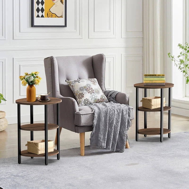 Jakwan Oval End Table with 3-Tier Storage Shelves