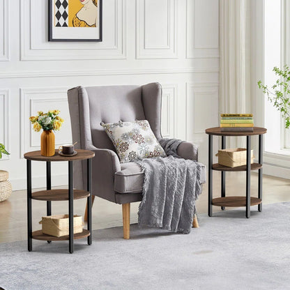 Jakwan Oval End Table with 3-Tier Storage Shelves