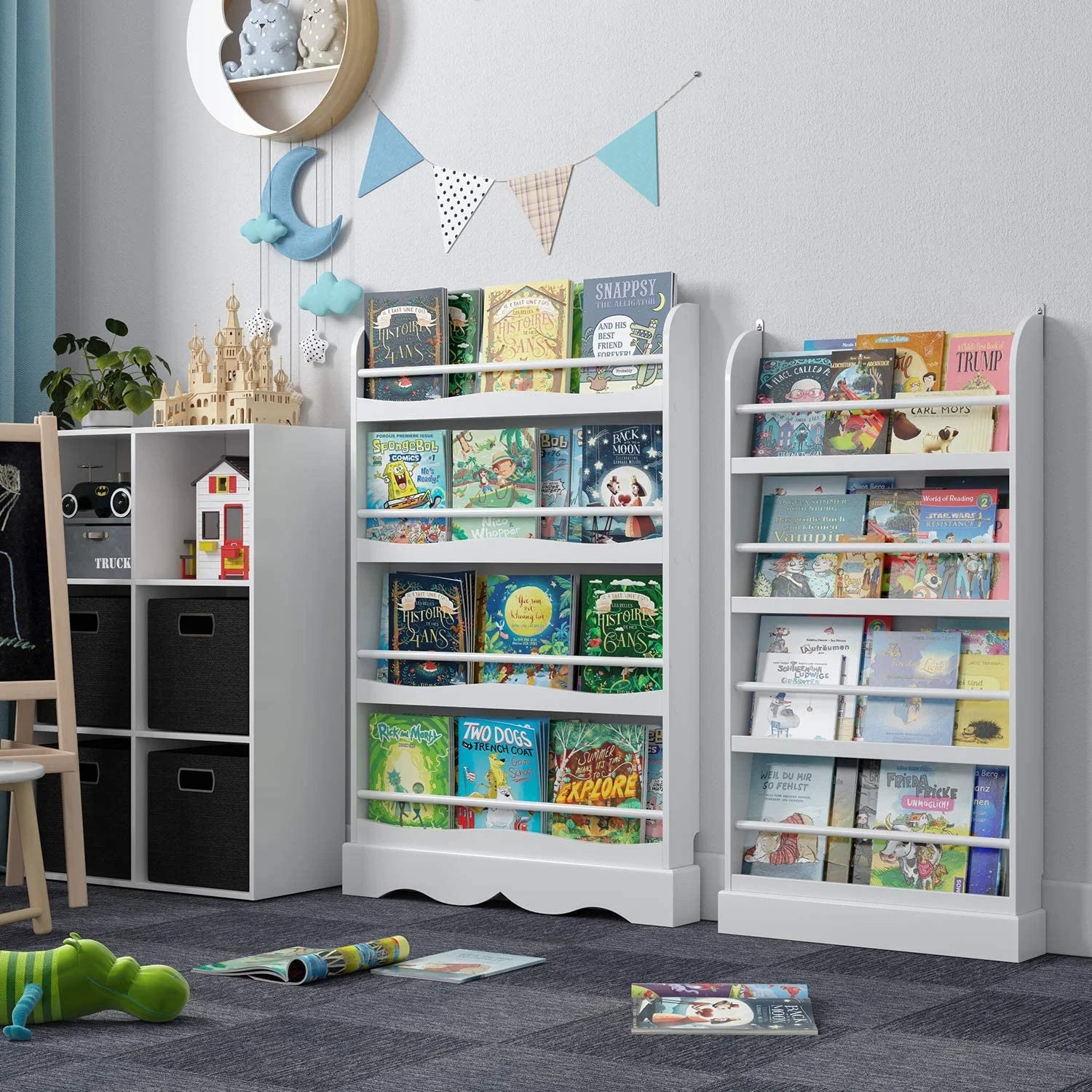 Homfa 4 Tier Kids Bookshelf, Wall Storage Bookshelf Organizer for Playroom Kids Room, White Finish