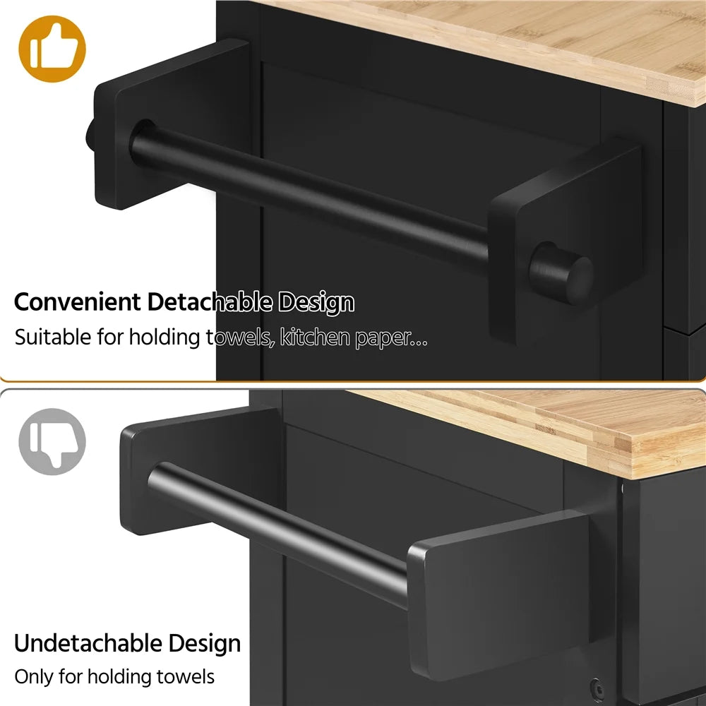Yaheetech Rolling Kitchen Storage Carts with Towel Rack, MDF Black, 23.6 In