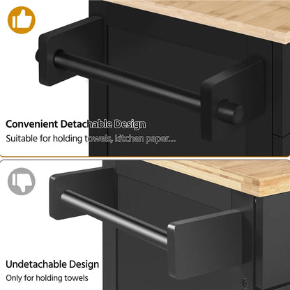 Yaheetech Rolling Kitchen Storage Carts with Towel Rack, MDF Black, 23.6 In