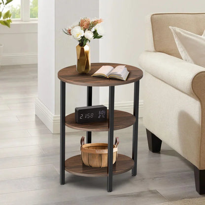 Jakwan Oval End Table with 3-Tier Storage Shelves