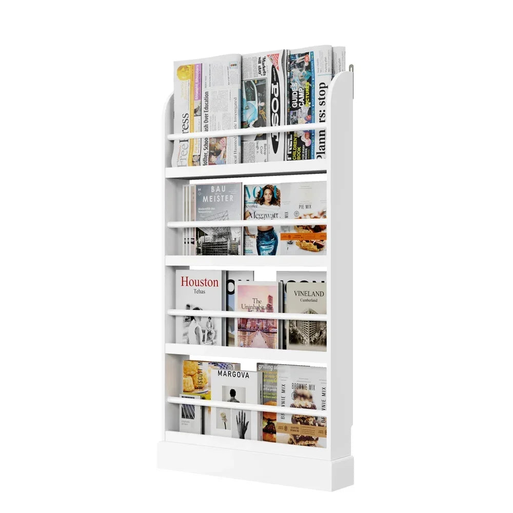 Homfa 4 Tier Kids Bookshelf, Wall Storage Bookshelf Organizer for Playroom Kids Room, White Finish