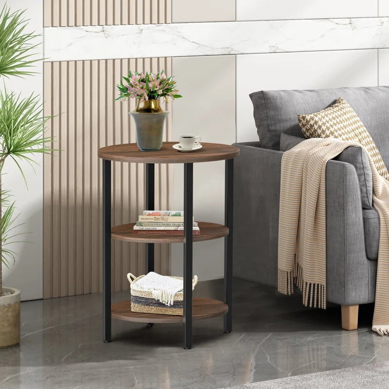 Jakwan Oval End Table with 3-Tier Storage Shelves
