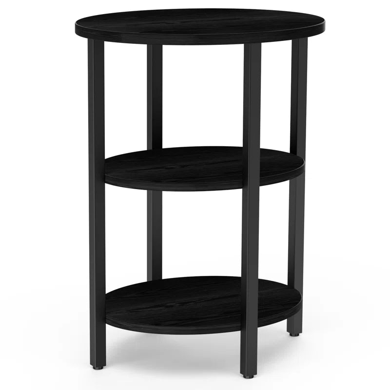 Jakwan Oval End Table with 3-Tier Storage Shelves