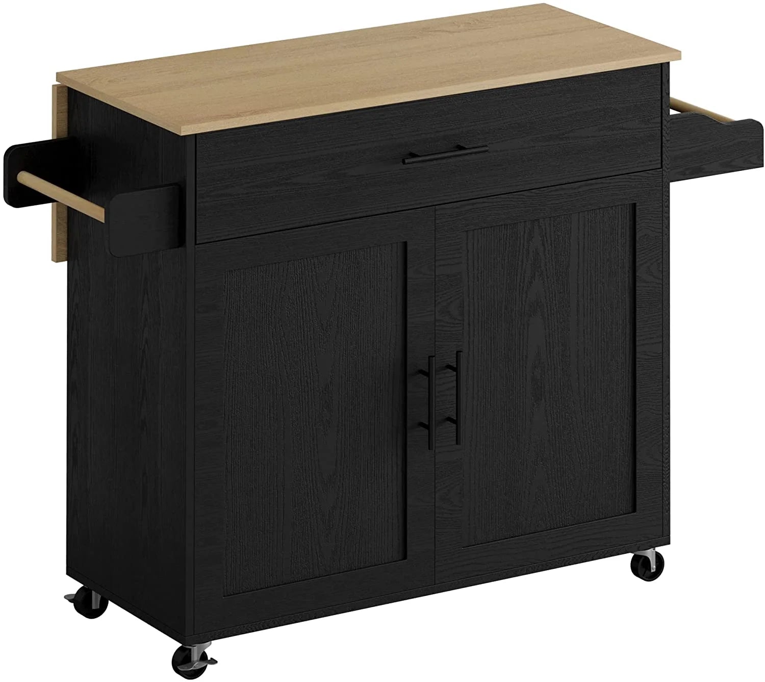 IRONCK Rolling Kitchen Island Cart on Wheels with Storage Cabinet, Drawer, 3 Spice Rack,Black
