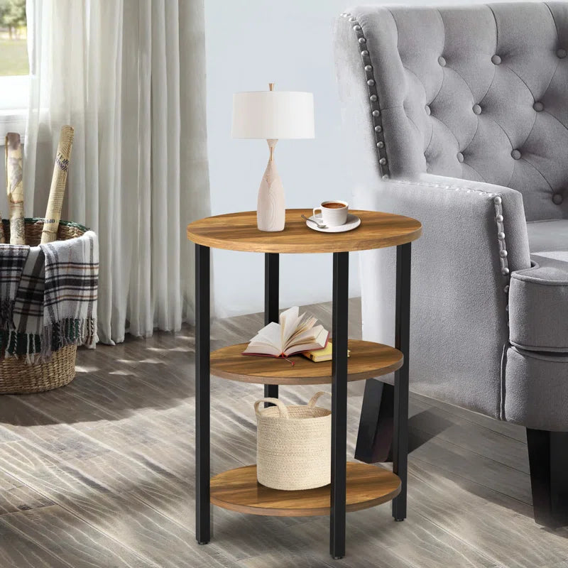 Jakwan Oval End Table with 3-Tier Storage Shelves